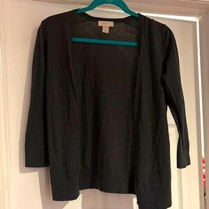 LOFT Gray Cardigan Sweater Lightweight Knit Open Front